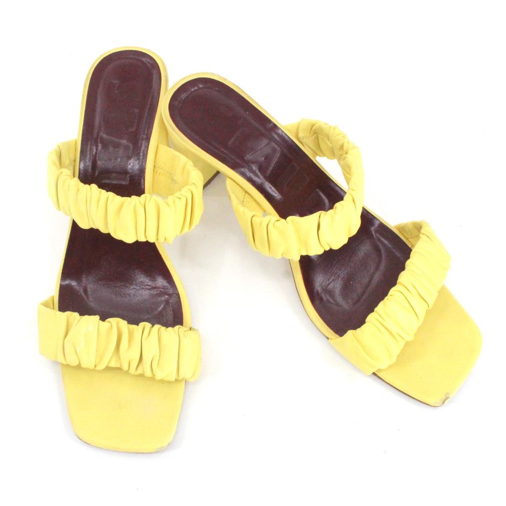 STAUD Frankie Ruched Leather Heeled Sandals Mules Wallflower Yellow EU 40 US 10 - Picture 5 of 15